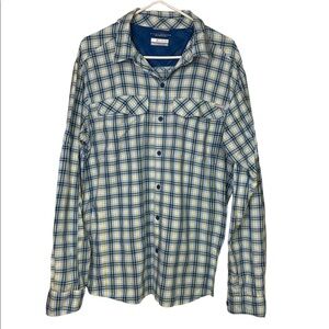 Columbia Omni-Shade Men Sz L Long Sleeve Roll Tabs Lightweight Plaid Shirt LN